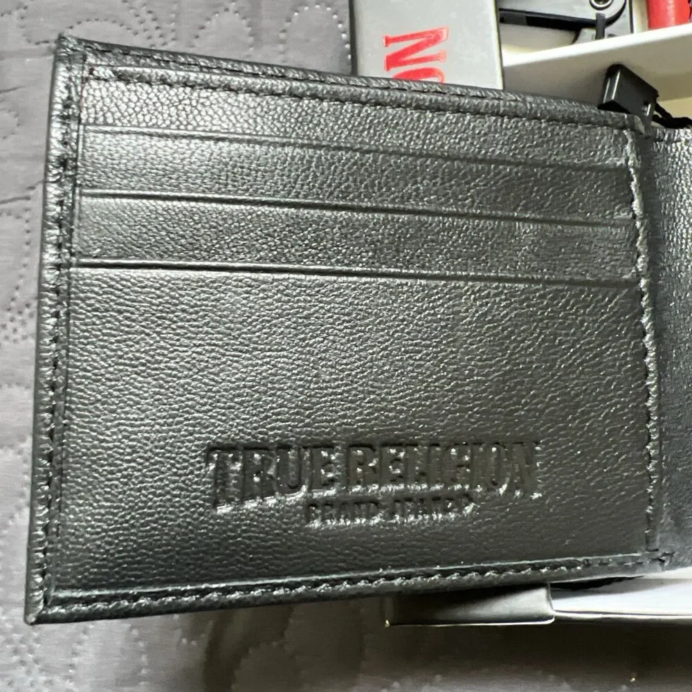 True Religion RFID Marcus Slim Bifold Wallet & Key Clasp Gift Set Limited NWT